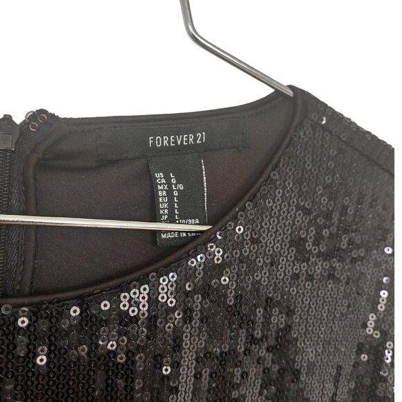 Rare Forever 21 Black short sequence dress long sleeves dressy feminine party L - Picture 4 of 5